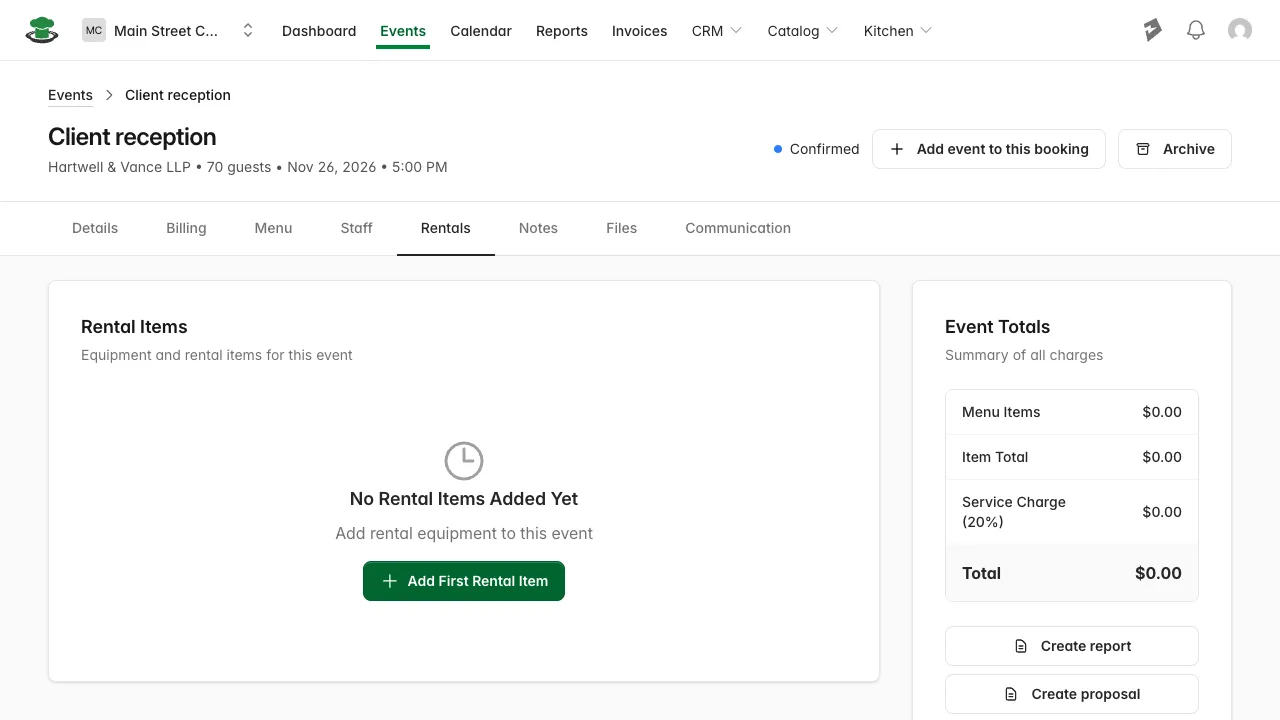 Rentals tab, empty