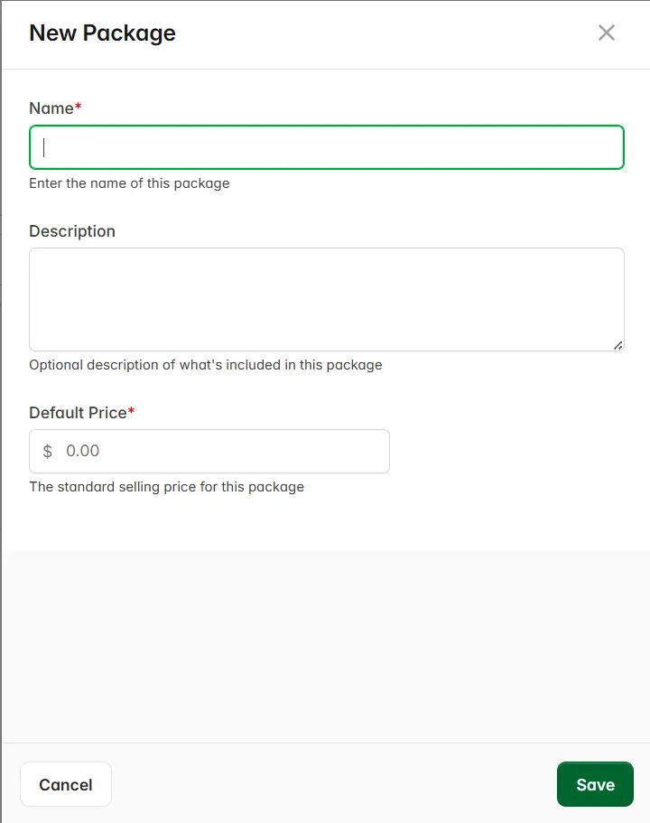 New Package form