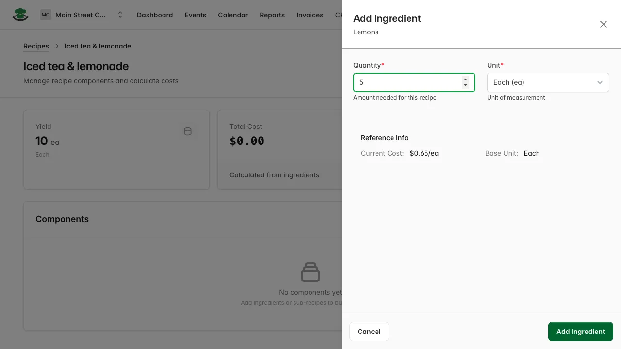 Ingredient quantity form