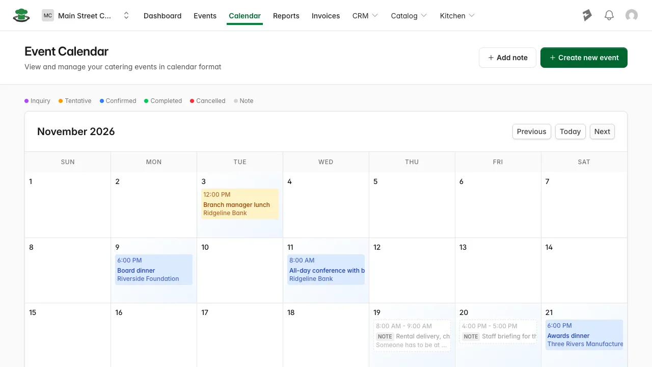 Calendar showing Confirmed and Tentative events