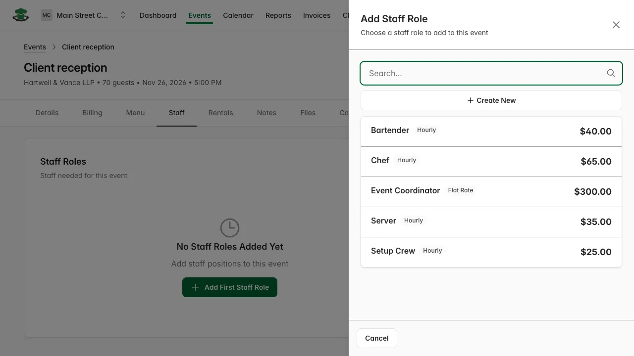 Add Staff Role picker