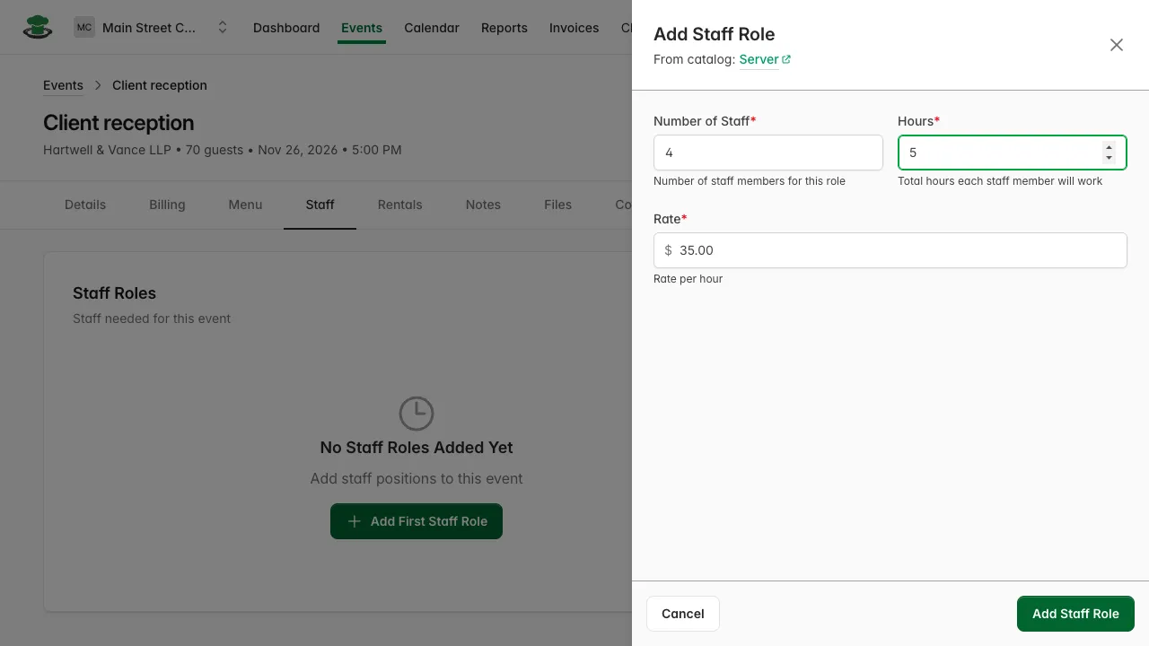 Staff role form, filled