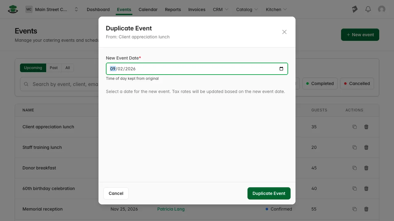 The Duplicate Event window