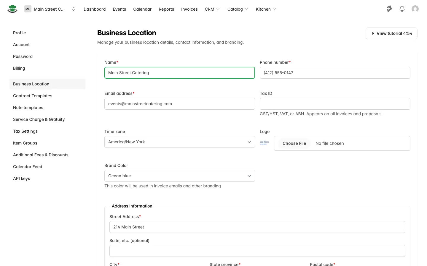 Settings, open on Business Location
