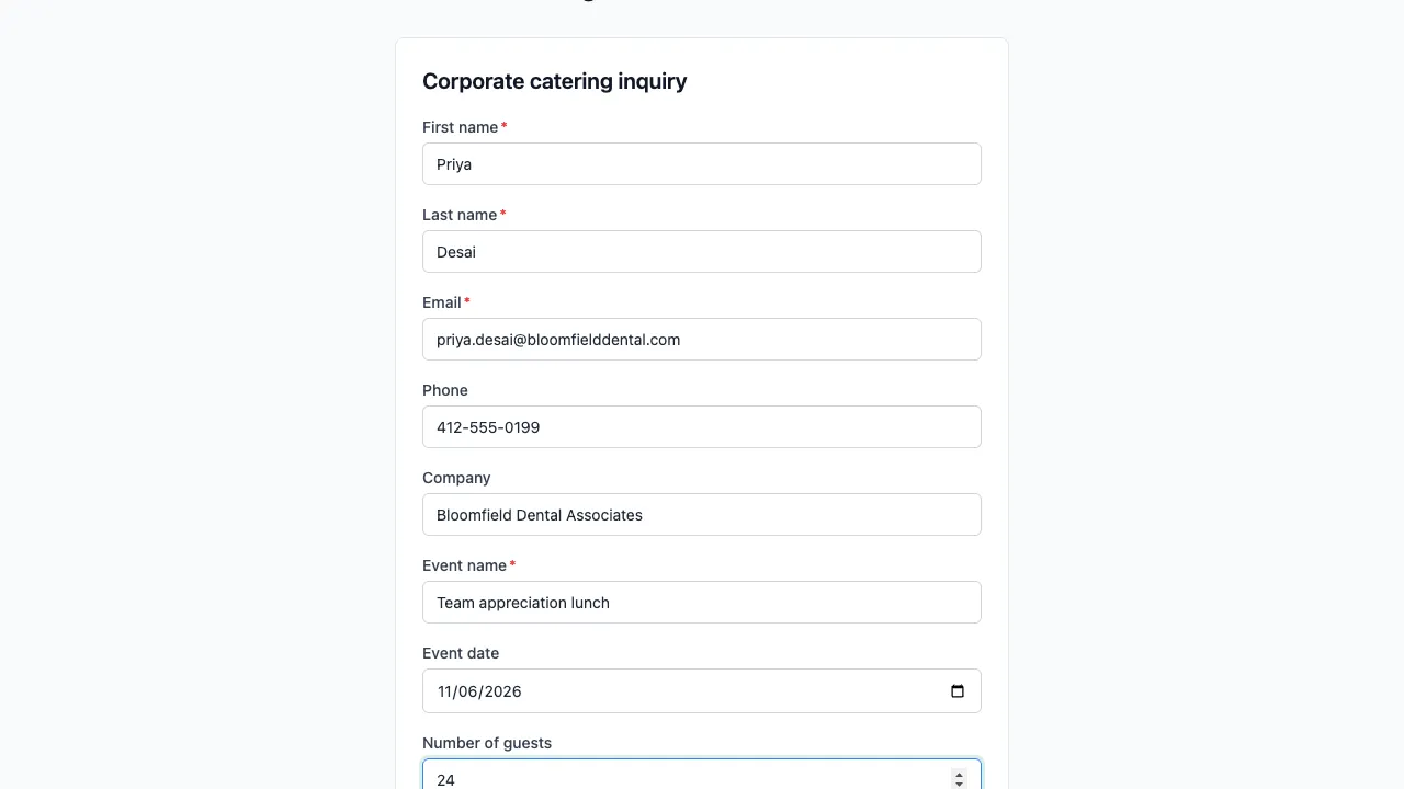 A prospect filling out the hosted form