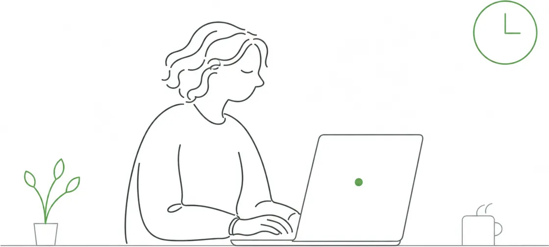 Line-art illustration of a caterer sending a quote at a laptop