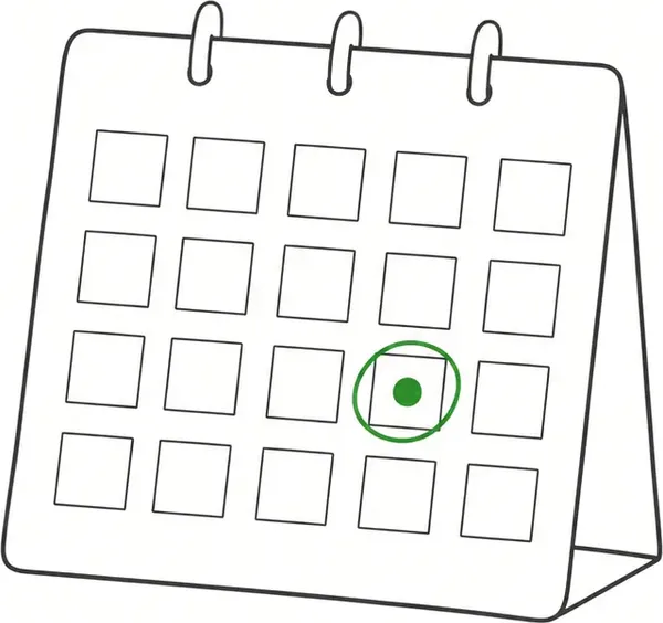 Line-art illustration of a desk calendar with a date circled in green