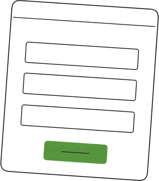 Line-art illustration of a simple website inquiry form with a green submit button