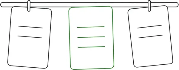 Line-art illustration of kitchen tickets hanging on a rail, one highlighted in green