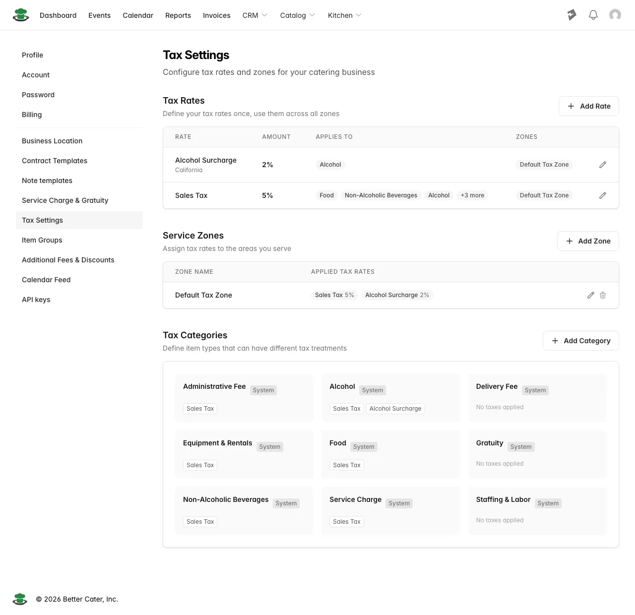Tax Settings page