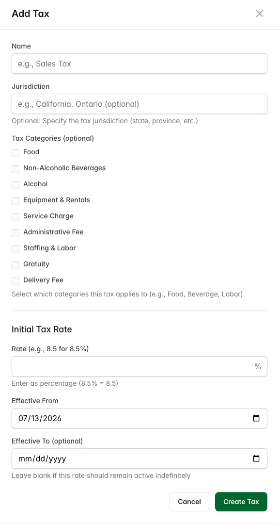 Add Tax form