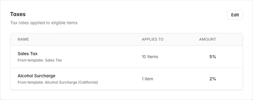 Event taxes section