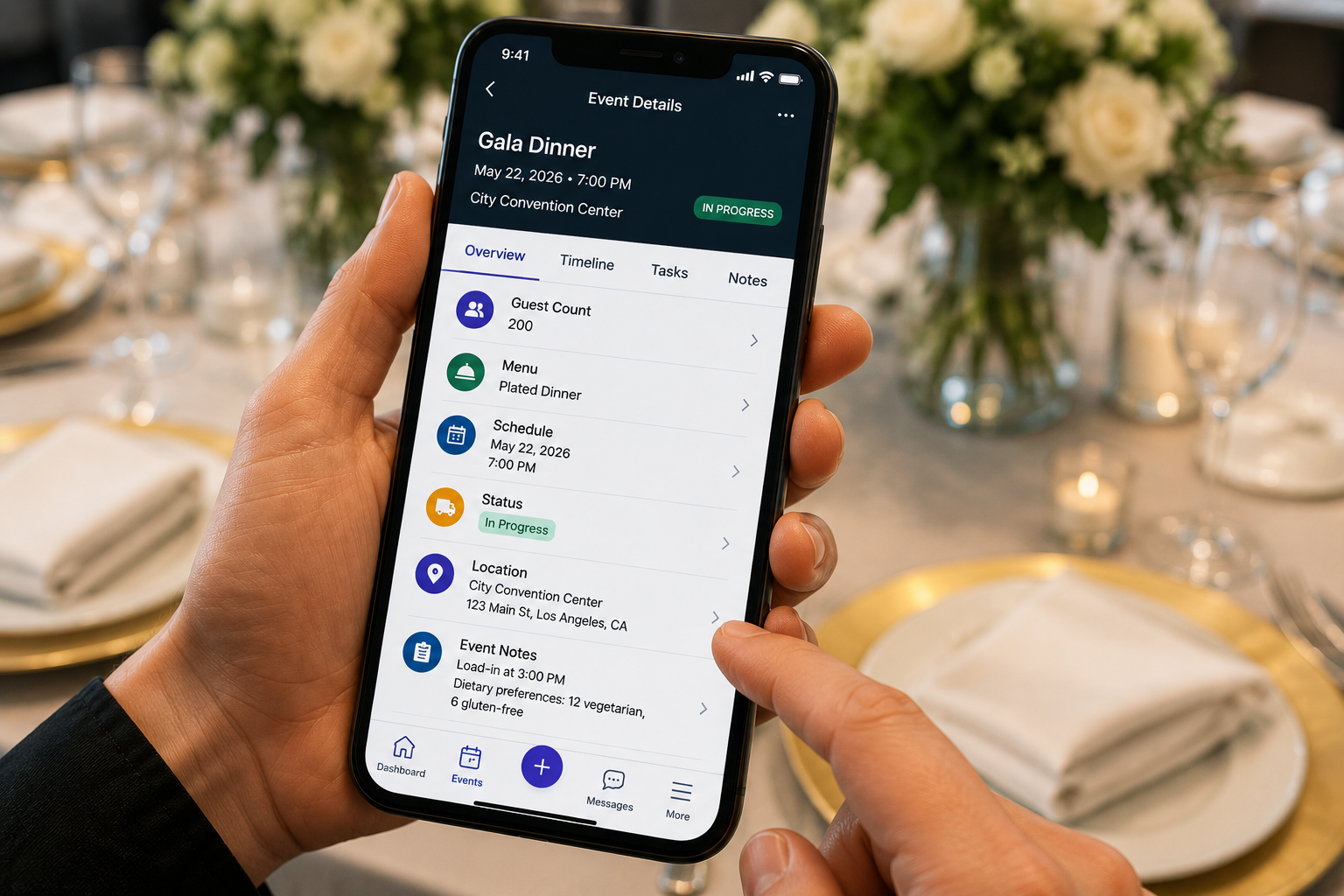 Catering team using mobile event management software at an event