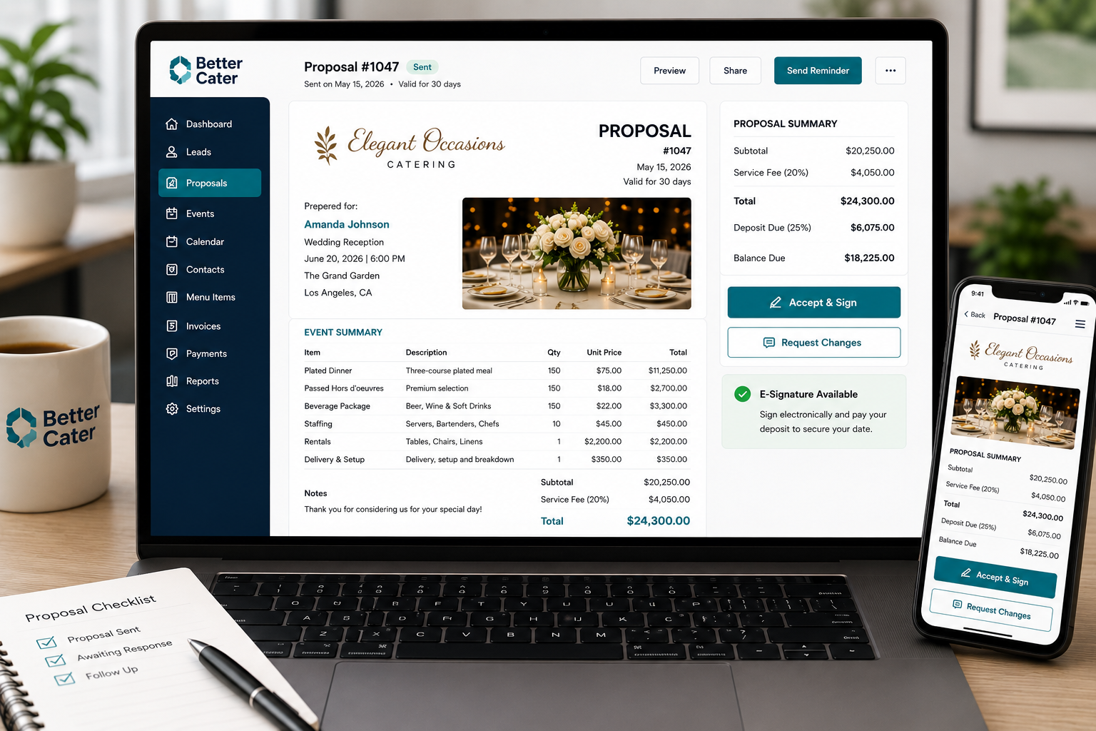 Automated catering proposal software saving time.