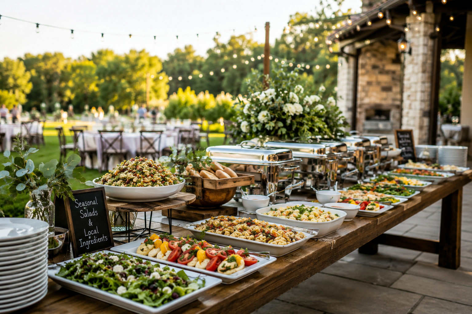 Outdoor catering buffet setup for a summer event